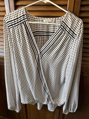 Max Studio Black & White Geo-Print Faux Wrap Blouse